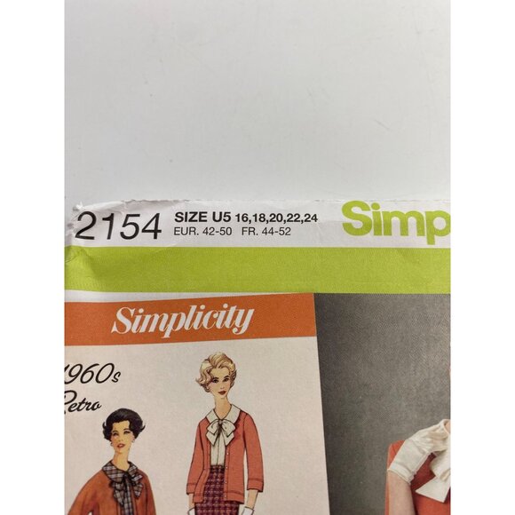 Simplicity 2154 Sewing Pattern 60s Misses' Blouse Skirt Jacket Cardigan Sz 16-24 - Picture 2 of 6